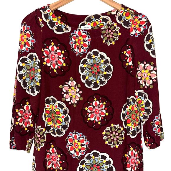 Fossil Floral Mandala Motif Shift Mini Dress Size Small - Picture 2 of 12